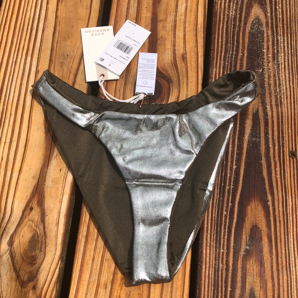 NWT Good American Better Reversible Bikini Bottoms In Stormy Foil Size 1 / Small
